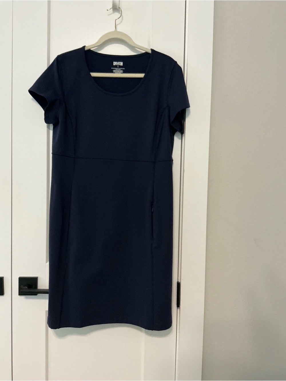 Duluth Trading Co Navy Short-Sleeve Midi Shift Dress